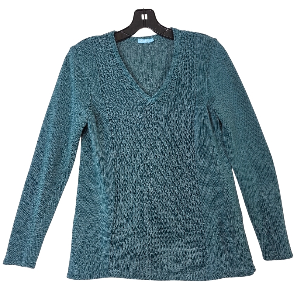 J Mclaughlin Knit cotton V neck along sleeves sweater/ Blouse